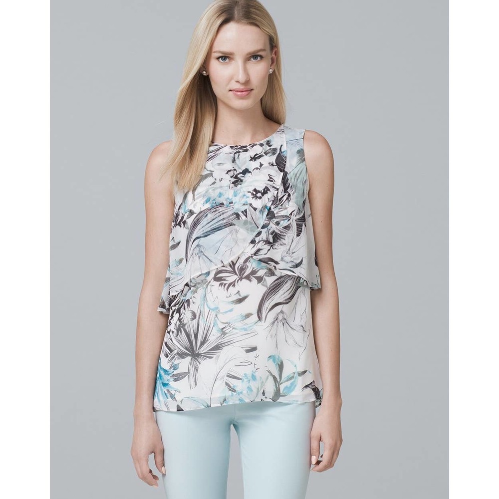 White House Black Market Womens Double Layer Shell Top Floral Sleeveless Size XL